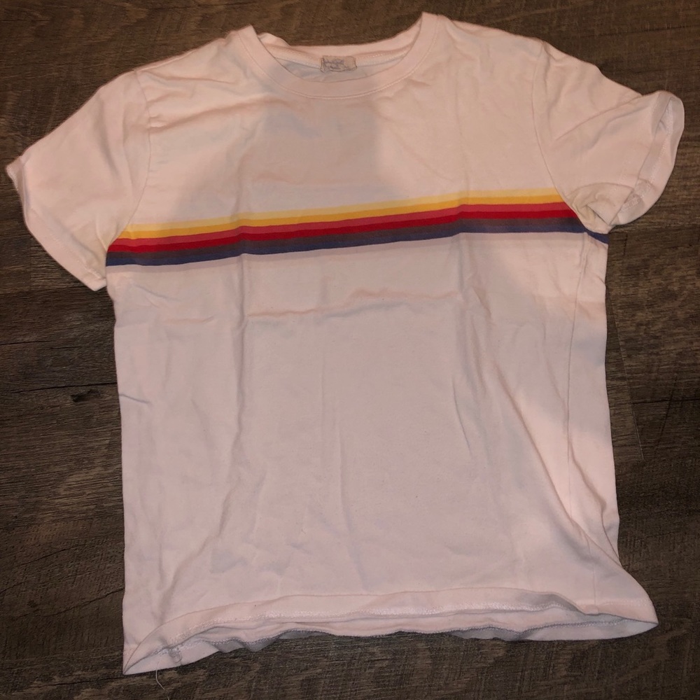 Rainbow Stripe White Tee